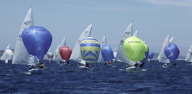 Day 2 – Jerwoods lead downwind - Gemmill Homes Flying 15 Australian Championship © Jonny Fullerton